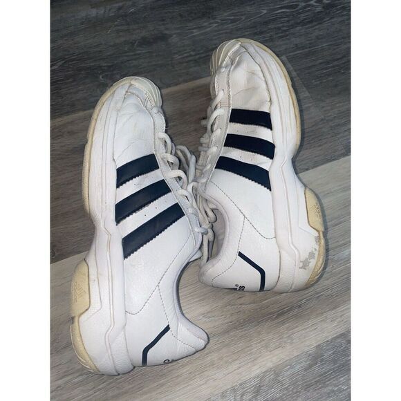 Adidas Mens 8.5 White Black Stripe Tennis Shoes